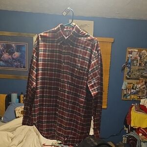 Nautica Men's Red and Blue Plaid Button Down Shirt